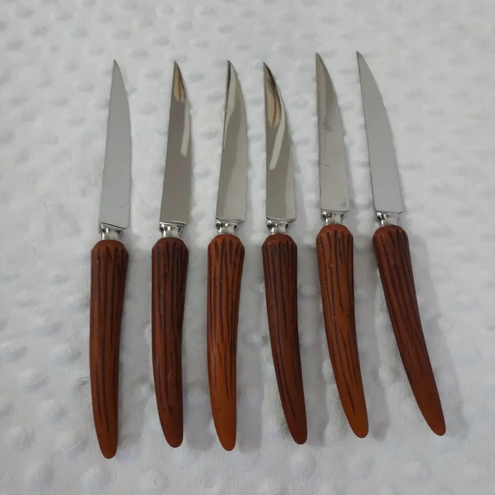 Vintage E Parker And Sons 3709 Sheffield England Horned Steak Knife Set Of 6